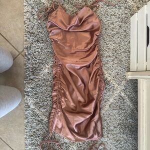 Hello Molly Satin Dress in Rose Gold